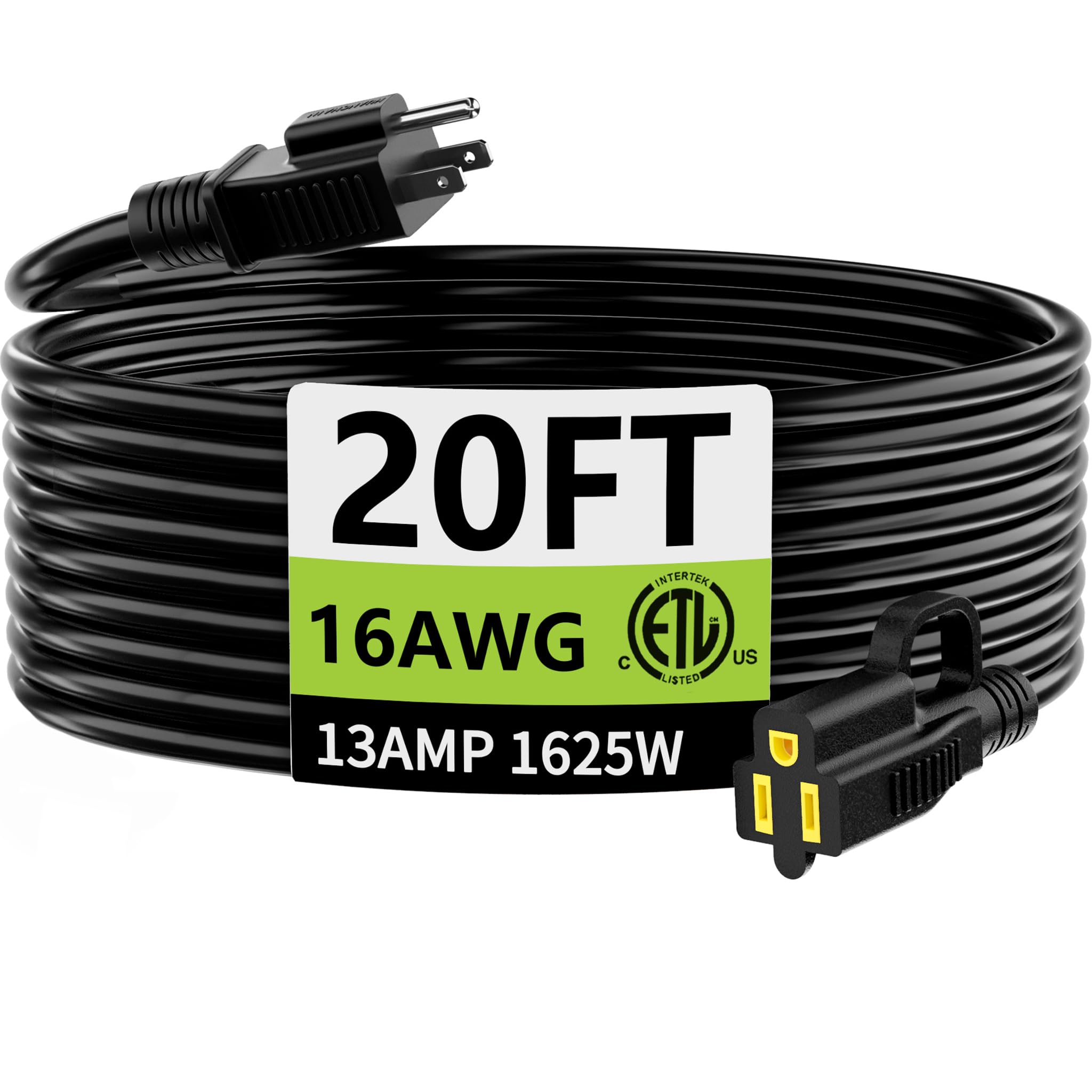 HUANCHAIN Indoor Outdoor Black Extension Cord 50 ft Waterproof, 16/3 Gauge Flexible Resistant Appliance Extension Cord Outside, 13A 1625W 16AWG SJTW, 3 Prong Heavy Duty Electric Cable, ETL Listed